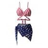 Maillot de bain trois pièces croisé à rayures et étoiles, motif drapeau américain, style patriotique, noué sur le côté, pour la fête de l'indépendance - multicolor L | US 8