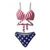 Maillot de bain trois pièces croisé à rayures et étoiles, motif drapeau américain, style patriotique, noué sur le côté, pour la fête de l'indépendance - multicolor L | US 8