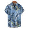 Chemise de plage à imprimé feuilles tropicales pour homme, boutonnée, retroussée, manches courtes, décontractée - Bleu gris S