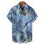 Chemise de plage à imprimé feuilles tropicales pour homme, boutonnée, retroussée, manches courtes, décontractée - Bleu gris S