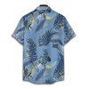 Chemise de plage à imprimé feuilles tropicales pour homme, boutonnée, retroussée, manches courtes, décontractée - Bleu gris S