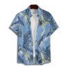 Chemise de plage à imprimé feuilles tropicales pour homme, boutonnée, retroussée, manches courtes, décontractée - Bleu gris S