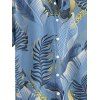Chemise de plage à imprimé feuilles tropicales pour homme, boutonnée, retroussée, manches courtes, décontractée - Bleu gris S