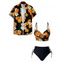 Vacation Couple Outfit Floral Print Twisted Lace Up Hollow Out Briefs Underwire Tankini Swimsuit and Button Up Shirt Beach Matching Outfit - Noir S | US 4