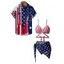 Independence Day Couple Outfit American Flag Print Crossover Briefs Side Tied Three Piece Bikini Swimsuit and Button Up Shirt Patriotic Matching Outfit - multicolor S | US 4