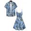 Beach Couple Outfit Tropical Leaf Print Spaghetti Strap V Neck A Line Mini Tank Dress and Button Up Shirt Matching Outfit - Bleu gris S | US 4
