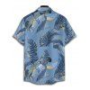 Beach Couple Outfit Tropical Leaf Print Spaghetti Strap V Neck A Line Mini Tank Dress and Button Up Shirt Matching Outfit - Bleu gris S | US 4