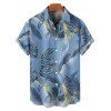 Beach Couple Outfit Tropical Leaf Print Spaghetti Strap V Neck A Line Mini Tank Dress and Button Up Shirt Matching Outfit - Bleu gris S | US 4