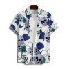 Vacation Couple Outfit Skulls Floral Leaf Pattern Ruched Bust Belt Sweetheart Neck Dress and Button Up Shirt Gothic Matching Outfit - Bleu profond S | US 4