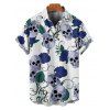 Vacation Couple Outfit Skulls Floral Leaf Pattern Ruched Bust Belt Sweetheart Neck Dress and Button Up Shirt Gothic Matching Outfit - Bleu profond S | US 4