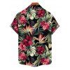 Vacation Couple Outfit Tropical Floral Leaf Pattern Ruched Bust Belt Dress and Button Up Shirt Hawaii Matching Outfit - Noir S | US 4