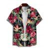 Vacation Couple Outfit Tropical Floral Leaf Pattern Ruched Bust Belt Dress and Button Up Shirt Hawaii Matching Outfit - Noir S | US 4