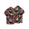 Vacation Couple Outfit Tropical Floral Leaf Pattern Ruched Bust Belt Dress and Button Up Shirt Hawaii Matching Outfit - Noir S | US 4