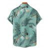 Chemise de plage à imprimé feuilles tropicales pour homme, boutonnée, retroussée, manches courtes, décontractée - Vert clair XL