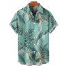 Chemise de plage à imprimé feuilles tropicales pour homme, boutonnée, retroussée, manches courtes, décontractée - Vert clair XL