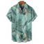 Chemise de plage à imprimé feuilles tropicales pour homme, boutonnée, retroussée, manches courtes, décontractée - Bleu gris S