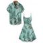 Beach Couple Outfit Tropical Leaf Print Spaghetti Strap V Neck A Line Mini Tank Dress and Button Up Shirt Matching Outfit - Bleu gris S | US 4