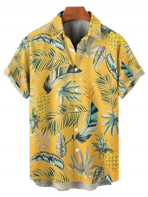Chemise hawaïenne à manches courtes et boutons pour homme, motif feuilles d'ananas