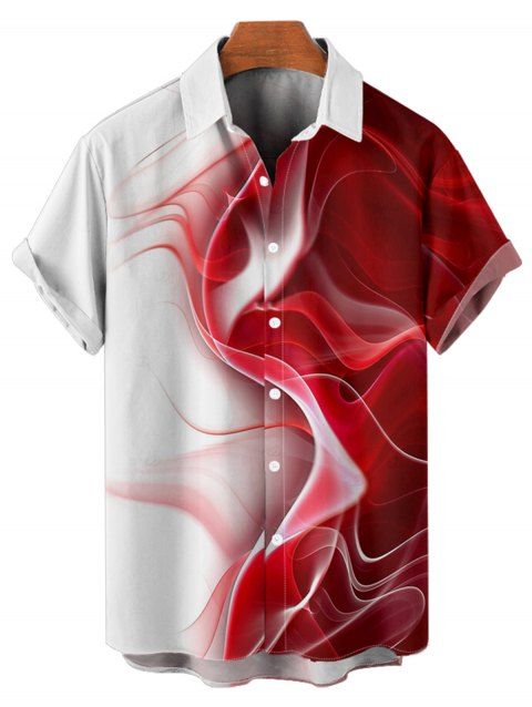 Chemise de vacances imprimée de couleur contrastée pour homme, chemise décontractée à manches courtes et boutonnée et retroussable