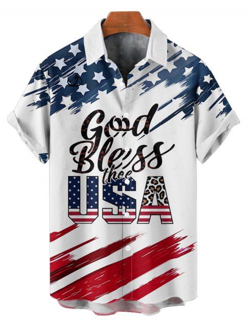 Chemise patriotique à manches courtes et boutons pour homme, motif drapeau américain, motif lettres, pour le jour de l'indépendance