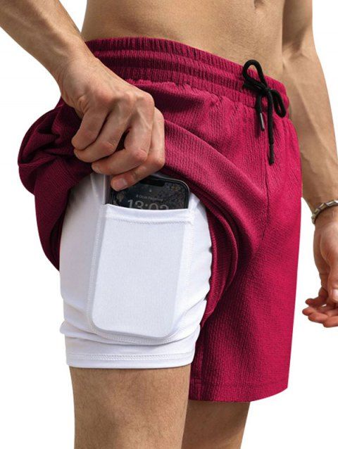 Short décontracté texturé pour homme, couleur unie, avec cordon de serrage, poche intérieure et taille élastique