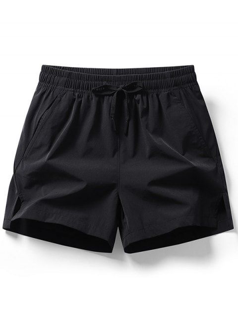 Short décontracté pour homme, couleur unie, avec cordon de serrage, taille élastique, poches, ourlet fendu