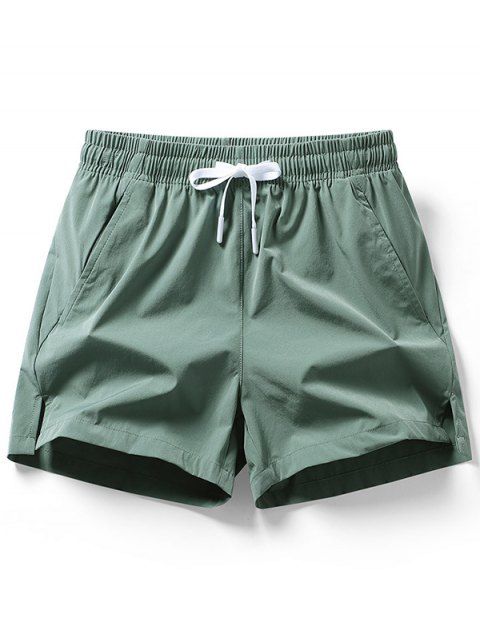 Short décontracté pour homme, couleur unie, avec cordon de serrage, taille élastique, poches, ourlet fendu