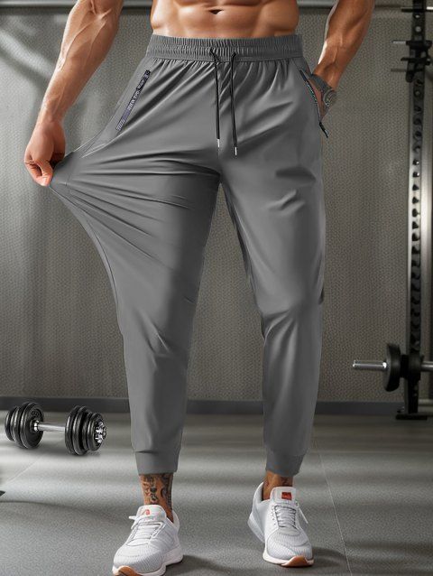 Pantalon long et décontracté pour homme, couleur unie, avec poches et cordon de serrage, taille élastique et respirant