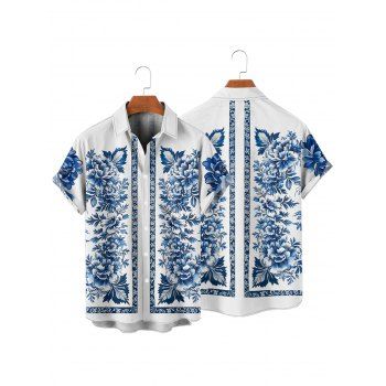 Men's Floral Ethnic Print Vacation Shirt Button Up Roll Up Short Sleeve Casual Shirt