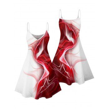 Contrast Color Printed Vacation Dress Spaghetti Strap V Neck A Line Mini Casual Tank Dress