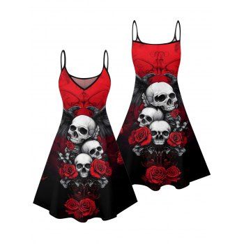 Skulls Floral Butterfly Eagle Pattern Gothic Dress Spaghetti Strap V Neck A Line Mini Vacation Tank Dress
