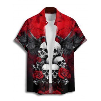 Gothic Couple Outfit Skulls Floral Butterfly Eagle Pattern Spaghetti Strap Tank Dress and Button Up Shirt Vacation Matching Outfit