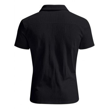 Men's Textured Solid Color 1/4 Zipper Casual T-shirt Pullover Turn Down Collar Corduroy Tee
