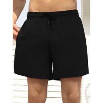 Men's Textured Solid Color Inner Pocket Drawstrings Elastic Waist Casual Shorts