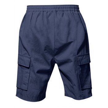Men's Solid Color Multiple Pockets Drawstring Elastic Waist Knee-length Cargo Shorts Straight Outdoor Shorts