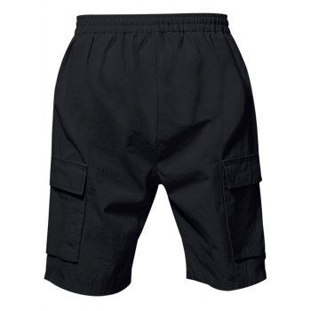 Men's Solid Color Multiple Pockets Drawstring Elastic Waist Knee-length Cargo Shorts Straight Outdoor Shorts