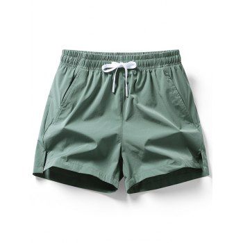 Men's Solid Color Drawstrings Elastic Waist Pockets Slit Hem Casual Shorts