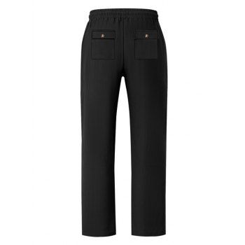 Men's Pockets Plain Color Drawstring Elastic Waist Wide Leg Long Casual Pants