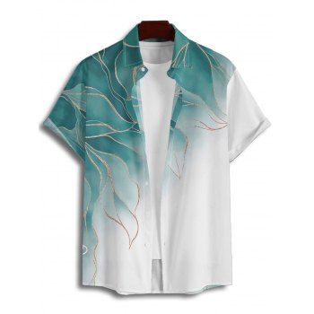 Men's Ombre Glitter Leaf Pattern Vacation Shirt Button Up Roll Up Short Sleeve Casual Shirt