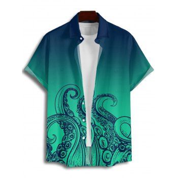 Vacation Couple Outfit Ombre Octopus Pattern Ruched Bust Belt Sweetheart Neck Dress and Button Up Shirt Beach Matching Outfit