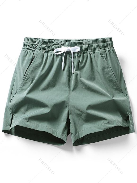 Short décontracté pour homme, couleur unie, avec cordon de serrage, taille élastique, poches, ourlet fendu - Vert clair XXXL