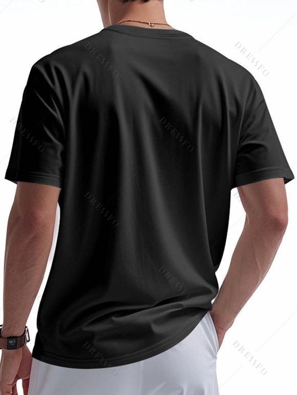 T-shirt à manches courtes et col en V pour homme, couleur unie, avec poche avant à demi-bouton, style décontracté - Noir XL