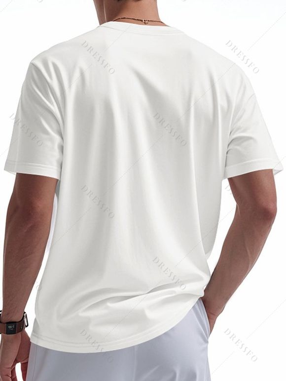 T-shirt à manches courtes et col en V pour homme, couleur unie, avec poche avant à demi-bouton, style décontracté - Blanc L