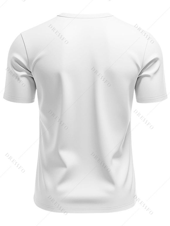 T-shirt à manches courtes et col en V pour homme, couleur unie, avec poche avant à demi-bouton, style décontracté - Blanc L