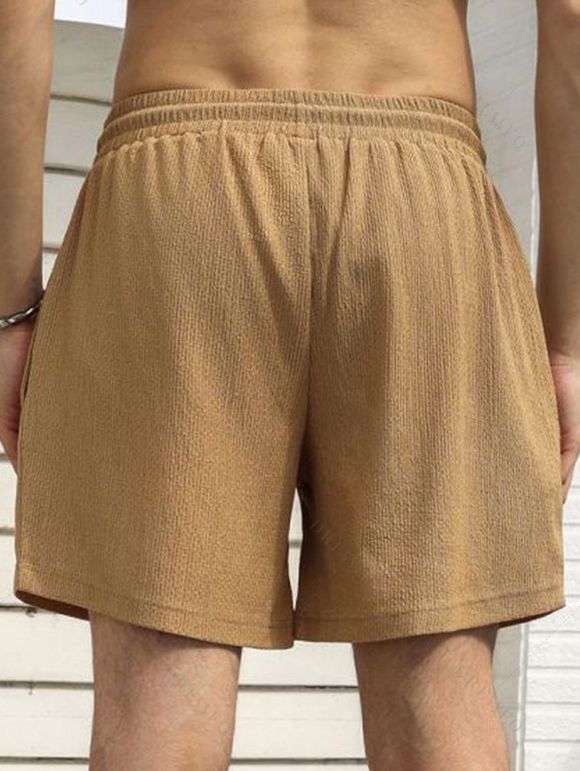 Short décontracté texturé pour homme, couleur unie, avec cordon de serrage, poche intérieure et taille élastique - café lumière XXL