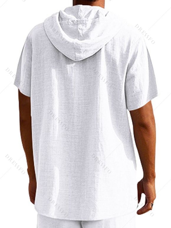 T-shirt décontracté à manches courtes et col rond pour homme, couleur unie, avec cordon de serrage, à capuche et cordon de serrage, idéal pour la plage - Blanc S