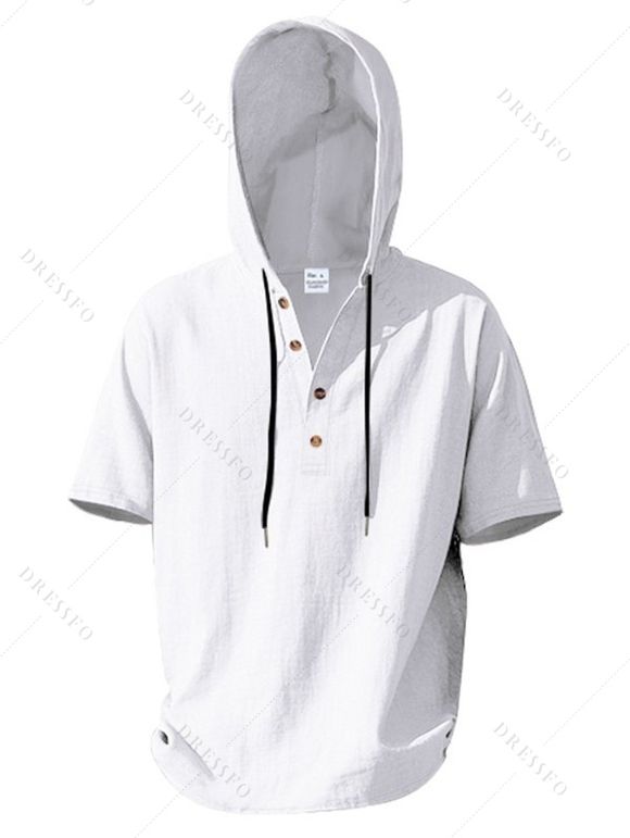 T-shirt décontracté à manches courtes et col rond pour homme, couleur unie, avec cordon de serrage, à capuche et cordon de serrage, idéal pour la plage - Blanc S