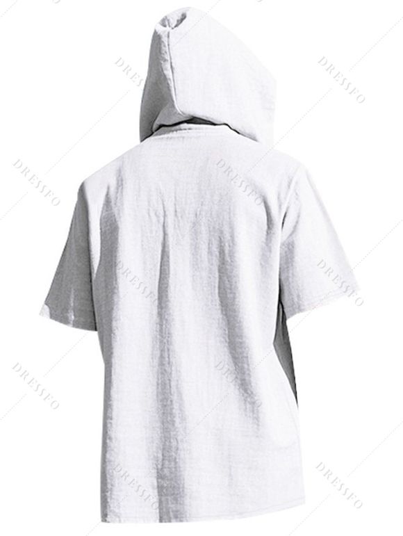 T-shirt décontracté à manches courtes et col rond pour homme, couleur unie, avec cordon de serrage, à capuche et cordon de serrage, idéal pour la plage - Blanc S