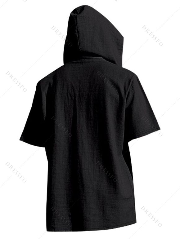 T-shirt décontracté à manches courtes et col rond pour homme, couleur unie, avec cordon de serrage, à capuche et cordon de serrage, idéal pour la plage - Noir M