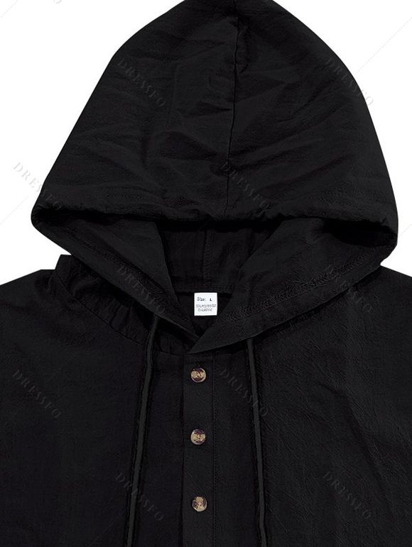 T-shirt décontracté à manches courtes et col rond pour homme, couleur unie, avec cordon de serrage, à capuche et cordon de serrage, idéal pour la plage - Noir M